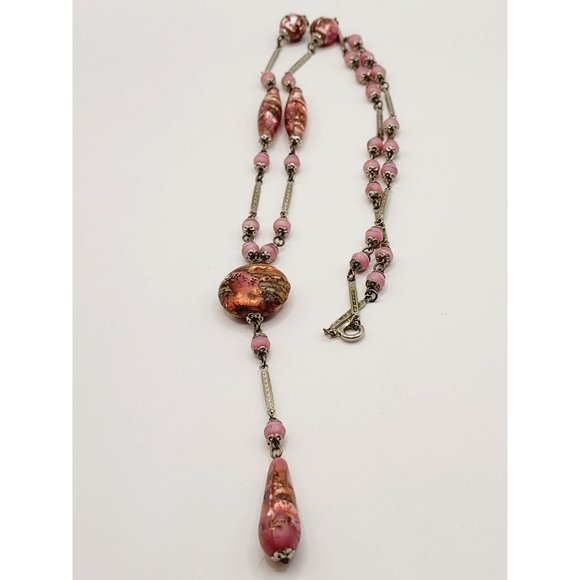 Antique Art Deco Czech Foil Glass Sautoir Necklace (A476) - Picture 3 of 6